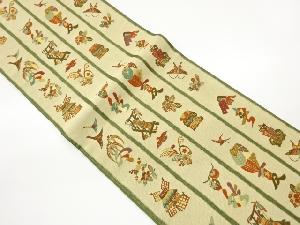 縞に春夏秋冬・花鳥・民家模様織出し袋帯